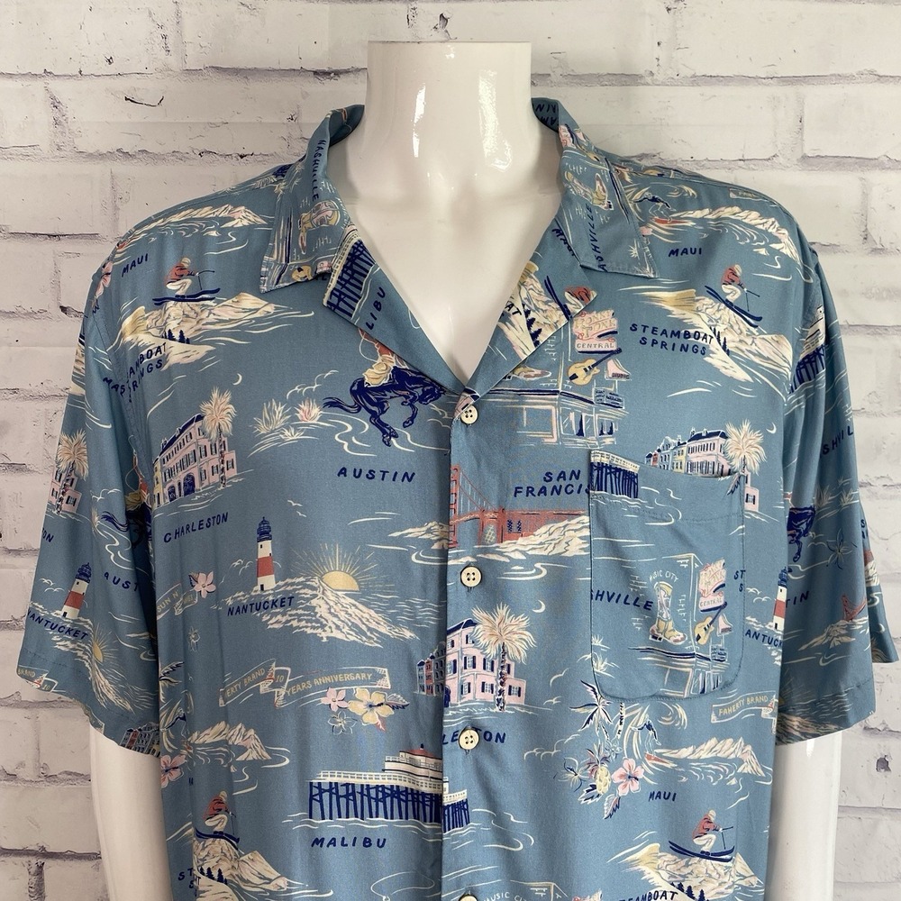 Faherty Shirt Men's 2XL Button Up Hawaiian Kona Camp Shirt Tour Print Short NWT